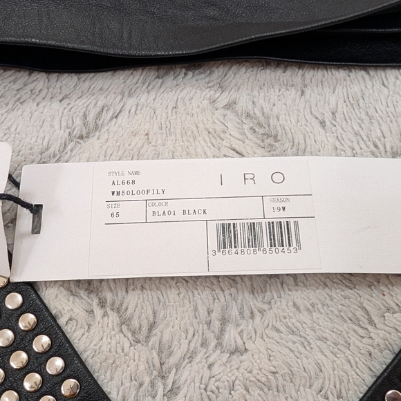 IRO Belt Womens 65 Black Leather Wrap Studded Moto Embellished NEW - Picture 5 of 7